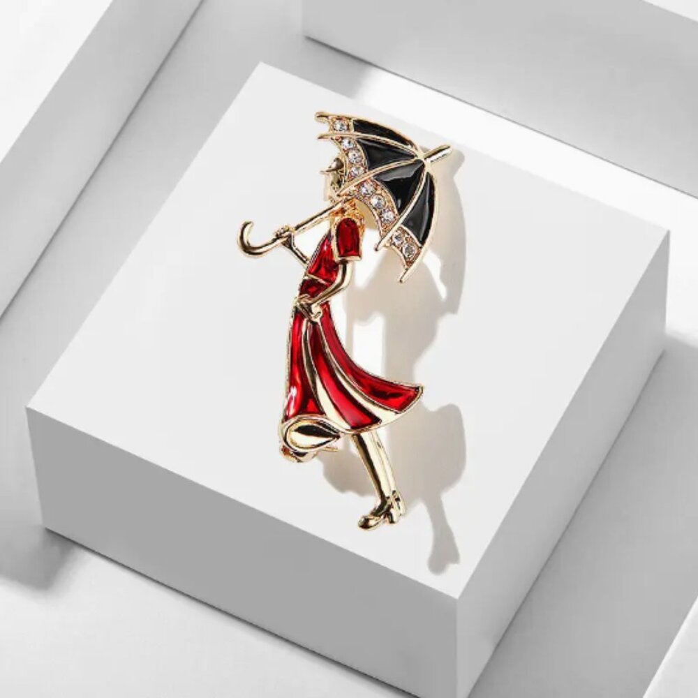 🍏50% OFF/3+...Girl Carrying Umbrella Brooch